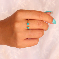 Bague dorée 2 turquoises -...