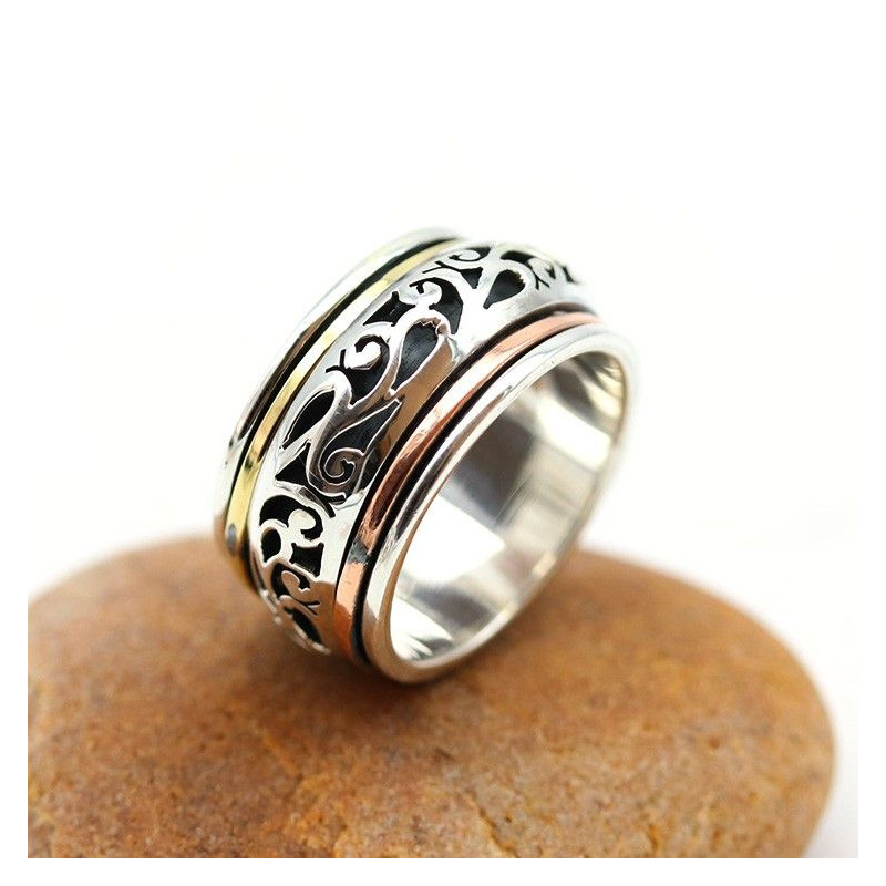 Anneau antistress 3 métaux homme - Mosaik bijoux indiens Anneau antistress 3 métaux homme - Mosaik bijoux indiens