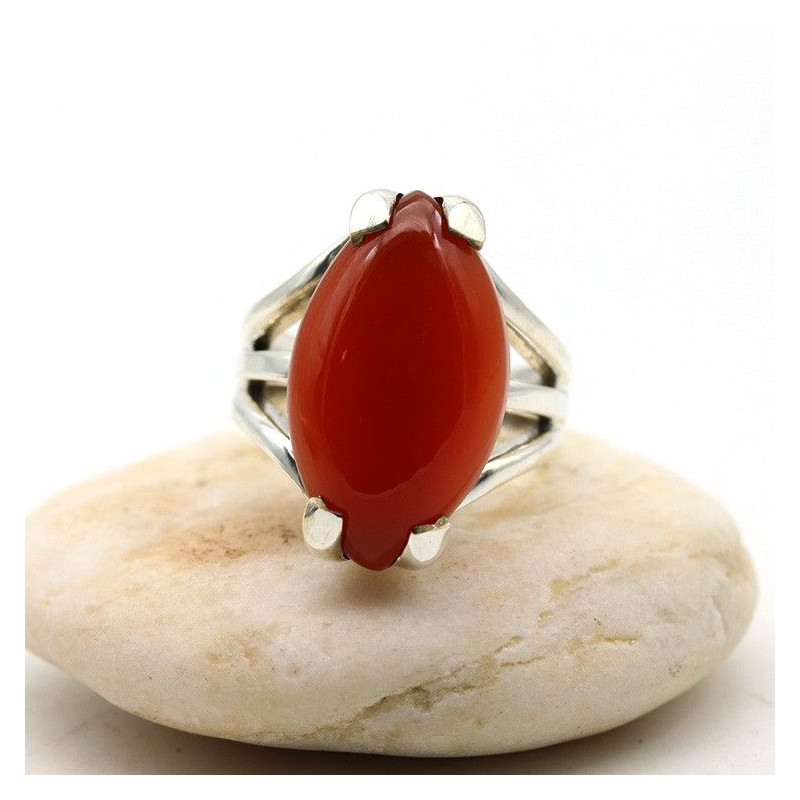 Bague argent pierre orange - Mosaik bijoux indiens