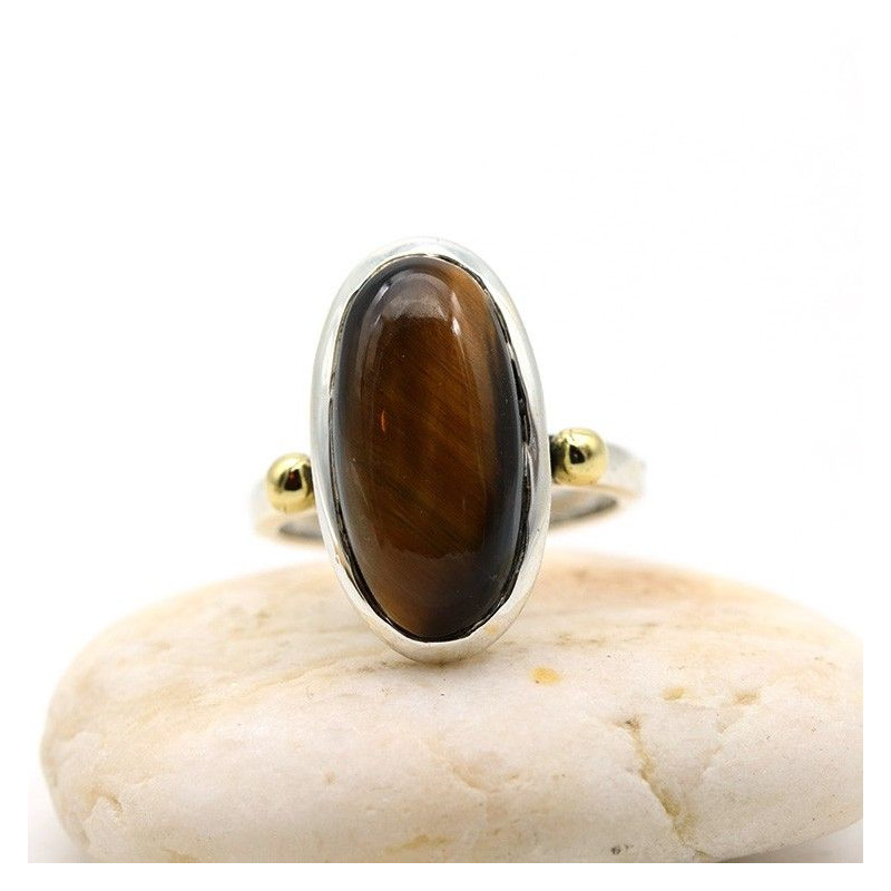 Bague oeil de tigre argent - Mosaik bijoux indiens