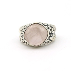 Bague quartz rose argent -...
