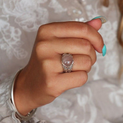 Bague argent pierre rose -...