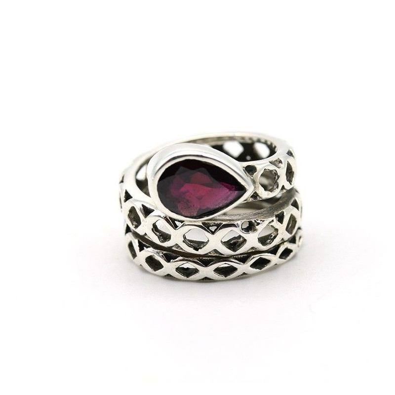 Bague ethnique argent grenat - Mosaik bijoux indiens