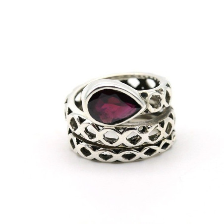 Bague ethnique argent grenat - Mosaik bijoux indiens