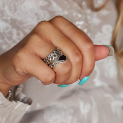 Bague grenat argent -...