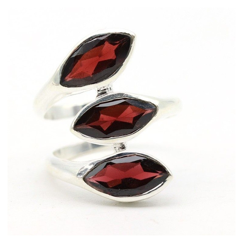Bague grenat taillé argent - Mosaik bijoux indiens