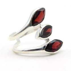 Grosse bague argent grenat - Mosaik bijoux indiens