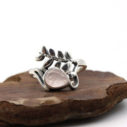 Bague quartz rose argent -...