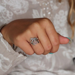 Bague argent quartz rose -...