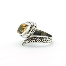 Bague argent ethnique pierre jaune - Mosaik bijoux indiens