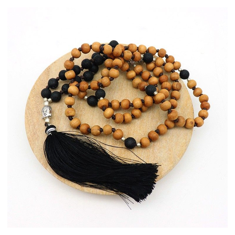 Collier mala en bois et pierres - Mosaik bijoux indiens Collier mala en bois et pierres - Mosaik bijoux indiens