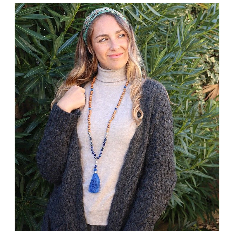 Mala méditation bois et lapis lazuli - Mosaik bijoux indiens Mala méditation bois et lapis lazuli - Mosaik bijoux indiens