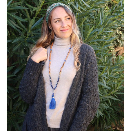 Mala méditation bois et lapis lazuli - Mosaik bijoux indiens