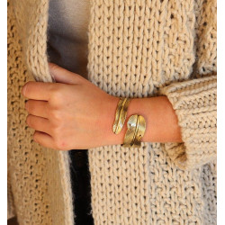 Bracelet doré plume -...