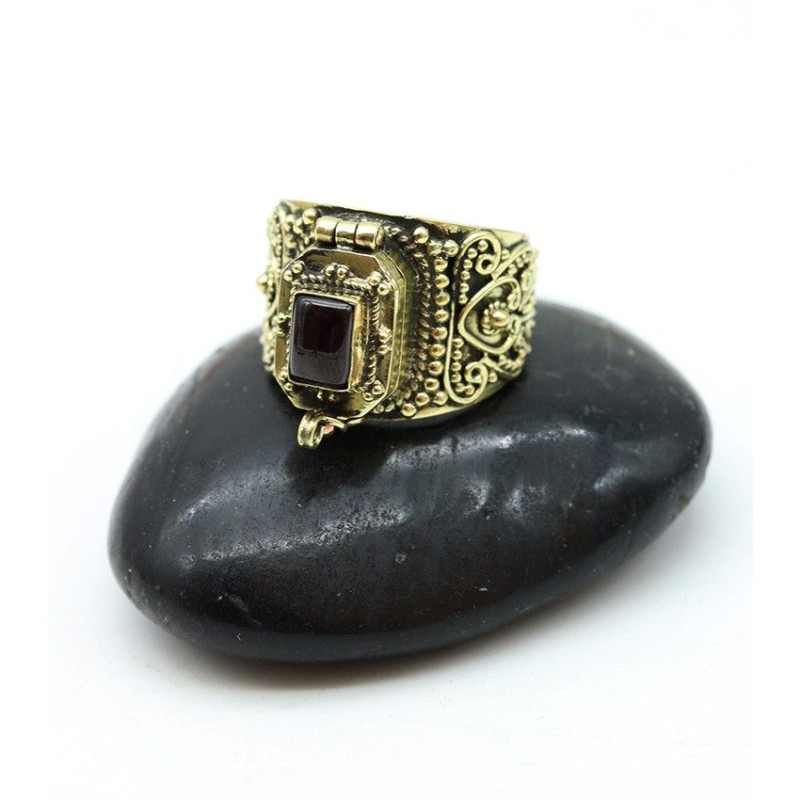 Bague homme dorée et grenat - Mosaik bijoux indiens Bague homme dorée et grenat - Mosaik bijoux indiens