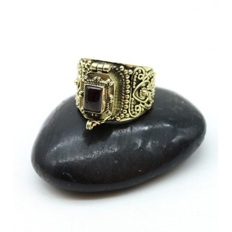 Bague homme dorée et grenat - Mosaik bijoux indiens