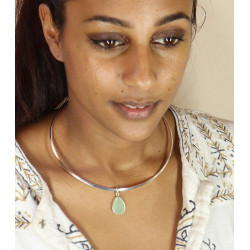 Pendentif argent prehnite -...