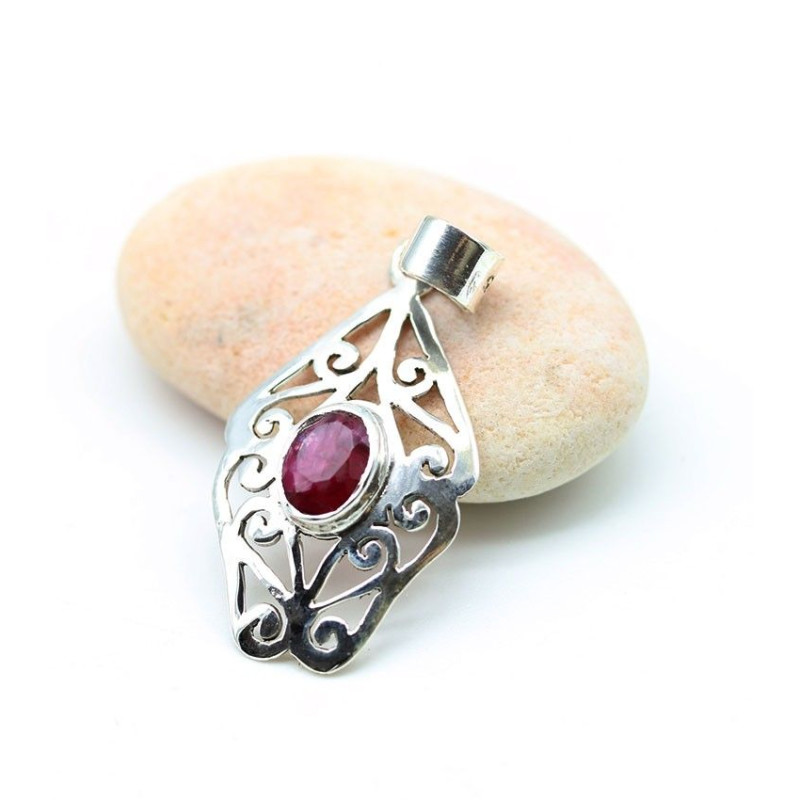 Pendentif argent rubis indien - Mosaik bijoux indiens Pendentif argent rubis indien - Mosaik bijoux indiens
