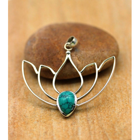 Pendentif lotus argent et turquoise Mosaik Bijoux Indiens - 1