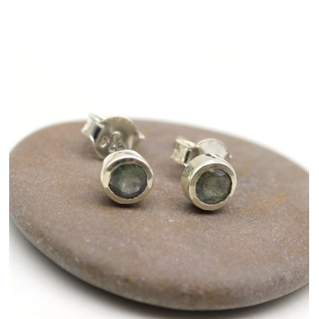 clou d'oreille argent et labradorite taillée - Mosaik bijoux indiens