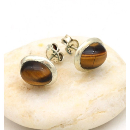 Clou d'oreille ovale oeil de tigre - Mosaik bijoux indiens