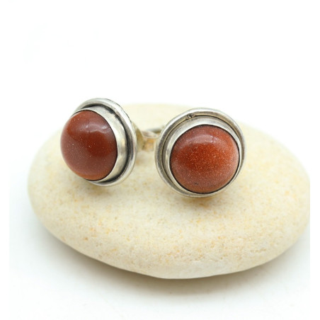 clou d'oreille argent rond et pierre de soleil - Mosaik bijoux indiens