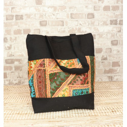 Sac cabas noir et orange -...