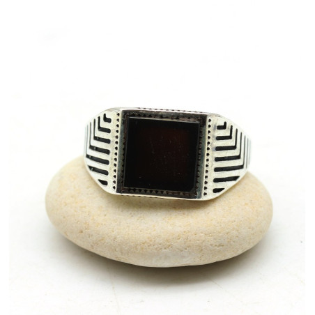 Chevalière argent pierre noire - Mosaik bijoux indiens