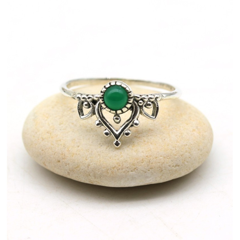 Bague argent fine pierre verte - Mosaik bijoux indiens