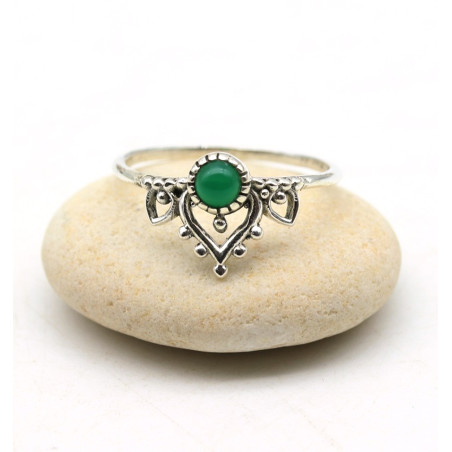Bague argent fine pierre verte - Mosaik bijoux indiens