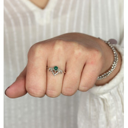 Bague argent pierre verte - Mosaik bijoux indiens