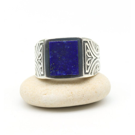 Chevalière carrée pierre bleu - Mosaik bijoux indiens