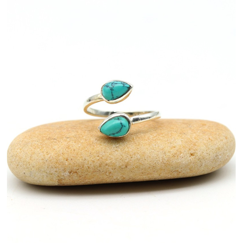 Bague de pied argent turquoise - Mosaik bijoux indiens