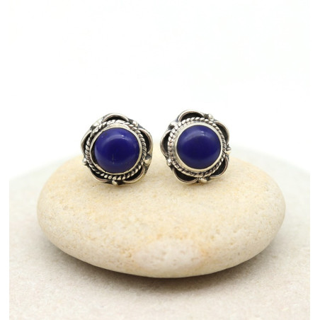 Puce d'oreille fleur argent - Mosaik bijoux indiens