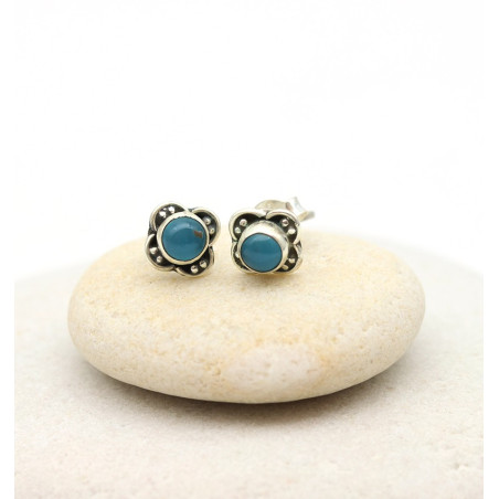 Clou d'oreille calcédoine - Mosaik bijoux indiens