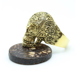 Bague tête de mort dorée -...