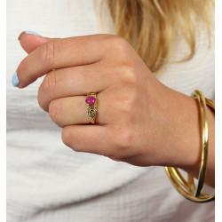 Bague rubellite dorée -...