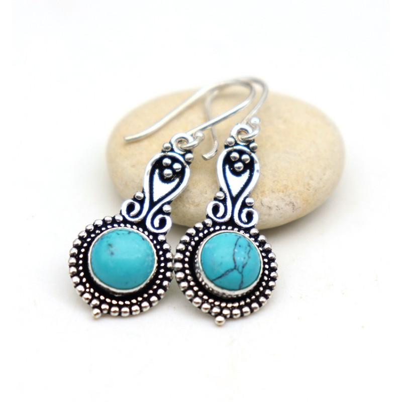 Boucle d'oreille turquoise argentée - Mosaik bijoux indiens Boucle d'oreille turquoise argentée - Mosaik bijoux indiens
