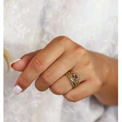 Bague couronne dorée -...