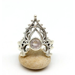 Bague quartz rose argent -...