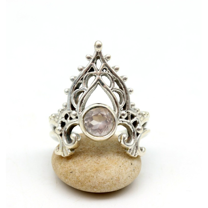 Bague quartz rose argent - Mosaik bijoux indiens Bague quartz rose argent - Mosaik bijoux indiens