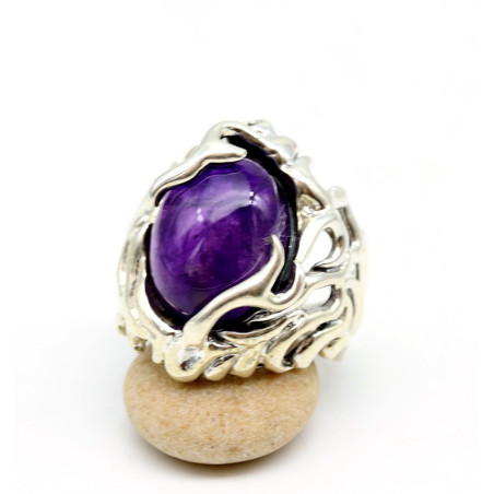 Bague argent pierre violette - Mosaik bijoux indiens