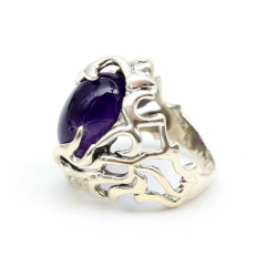 Grosse bague argent améthyste - Mosaik bijoux indiens