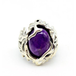 Bague ethnique pierre violette - Mosaik bijoux indiens