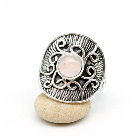 Bague argent ethnique quartz rose - Mosaik bijoux indiens