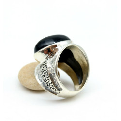 Bague ethnique argent pierre noire - Mosaik bijoux indiens
