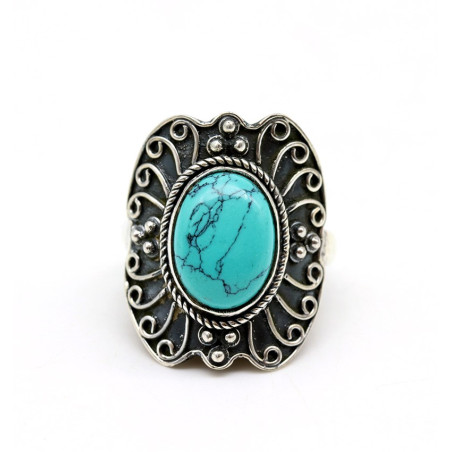 Bague argent ethnique turquoise - Mosaik bijoux indiens