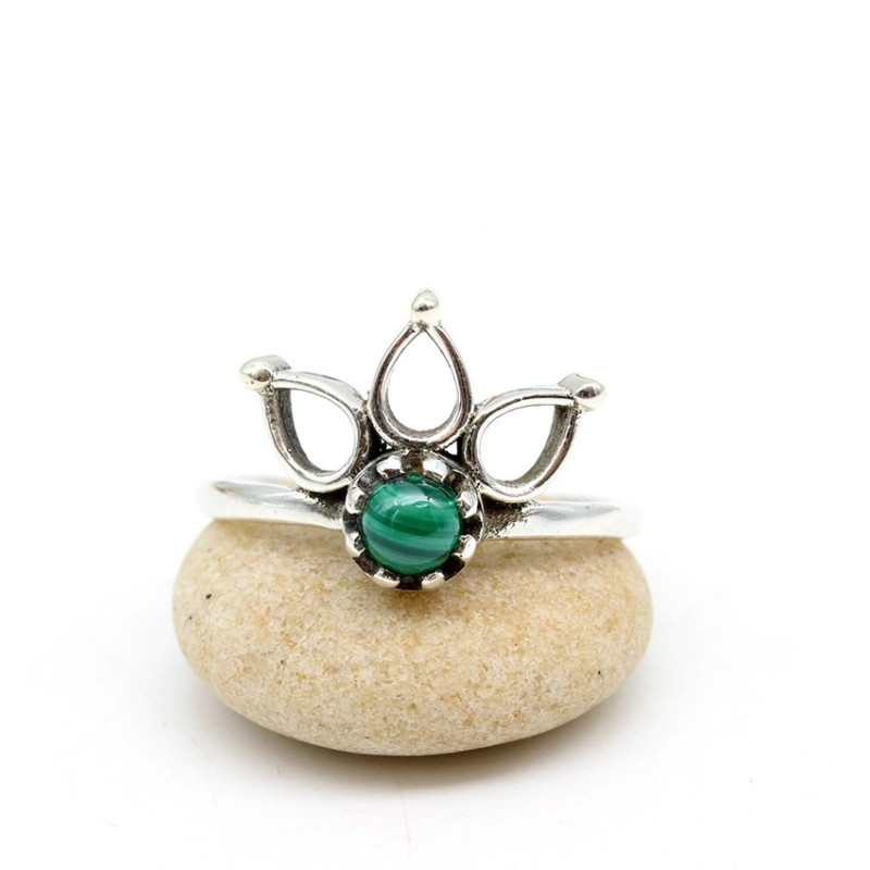 Bague argent indienne pierre verte - Mosaik bijoux indiens