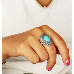 Bague turquoise ethnique -...