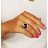 Bague ethnique grosse pierre noire - Mosaik bijoux indiens